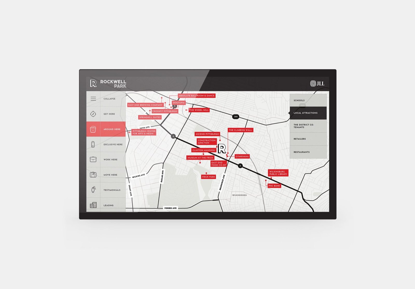 Rockwell Park Touch Tour shown on a large-format display