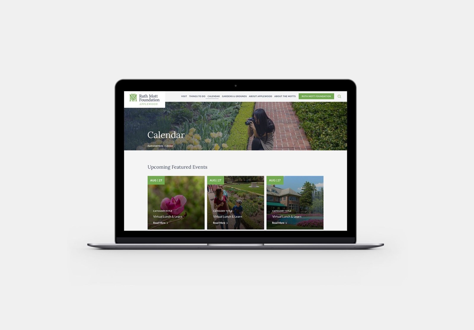 Ruth Mott Foundation homepage shown on a laptop